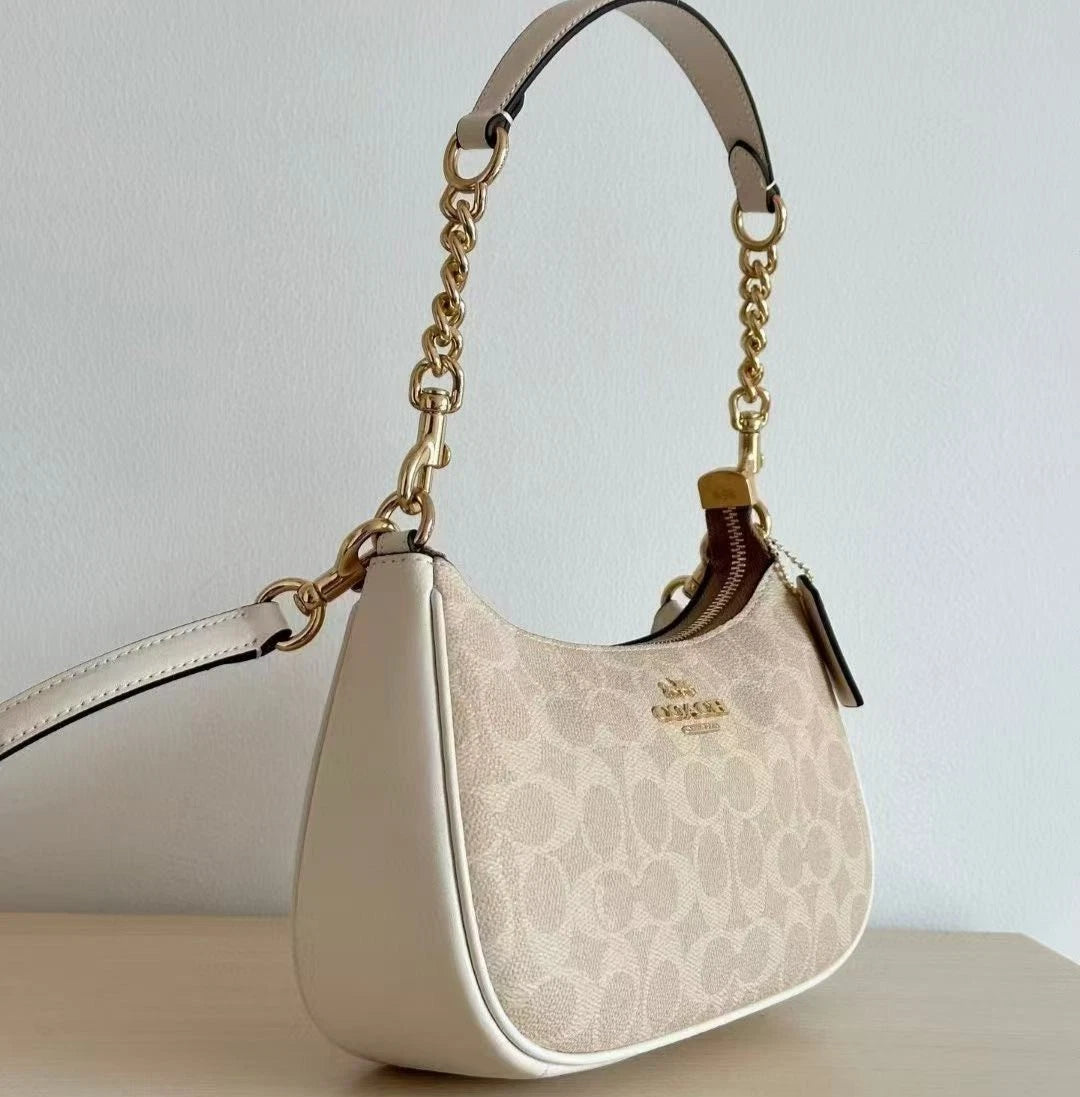 COACH Teri Shoulder Bag CV933 Gold Sand Chalk Signature Canvas