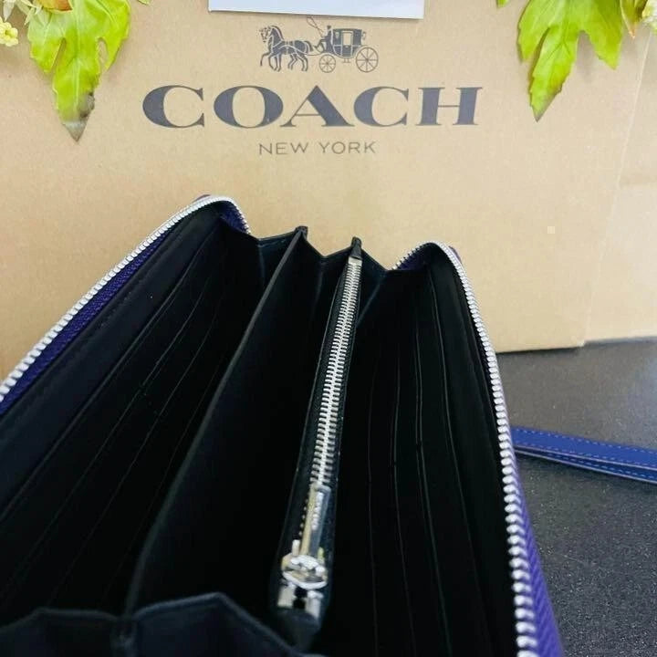 COACH C4452 Purple Signature Zip Around Wallet | New