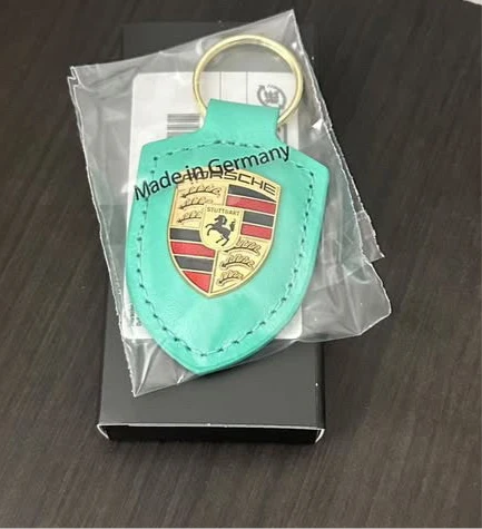 Porsche 75 Years Mint Green Leather Crest Keyring | WAP0503530RWSA