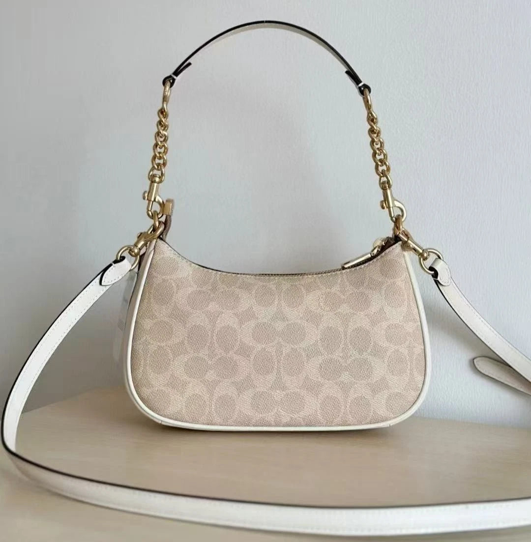 COACH Teri Shoulder Bag CV933 Gold Sand Chalk Signature Canvas