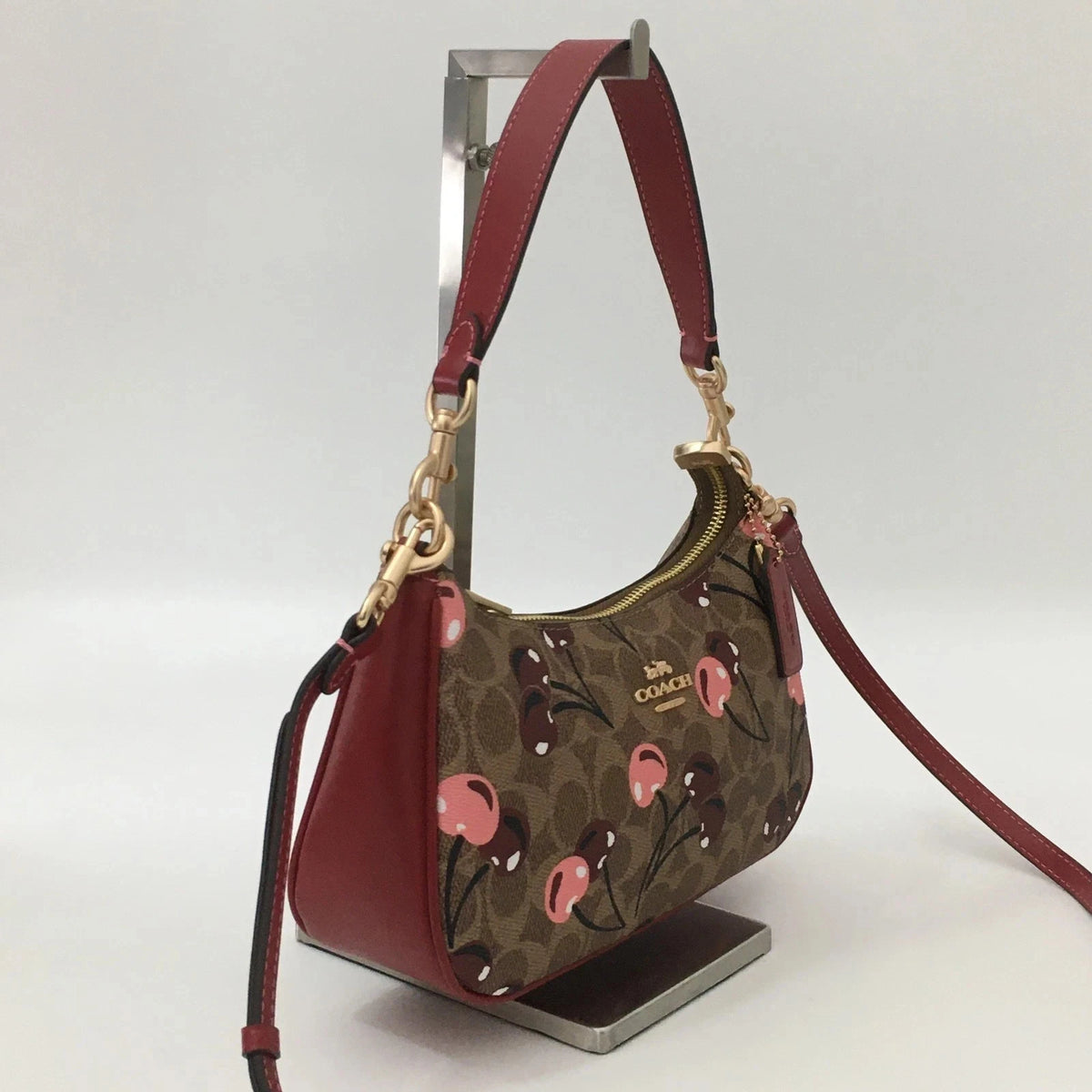 COACH Teri Shoulder Bag CY694 Cherry Print Tan Brown