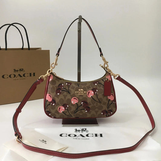COACH Teri Shoulder Bag CY694 Cherry Print Tan Brown