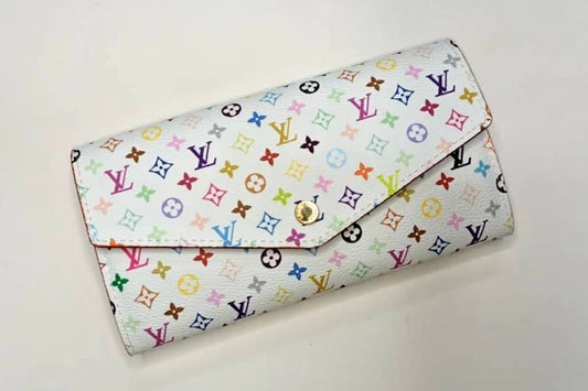 Louis Vuitton x Takashi Murakami White Multicolor Sarah Long Wallet Pink Interior