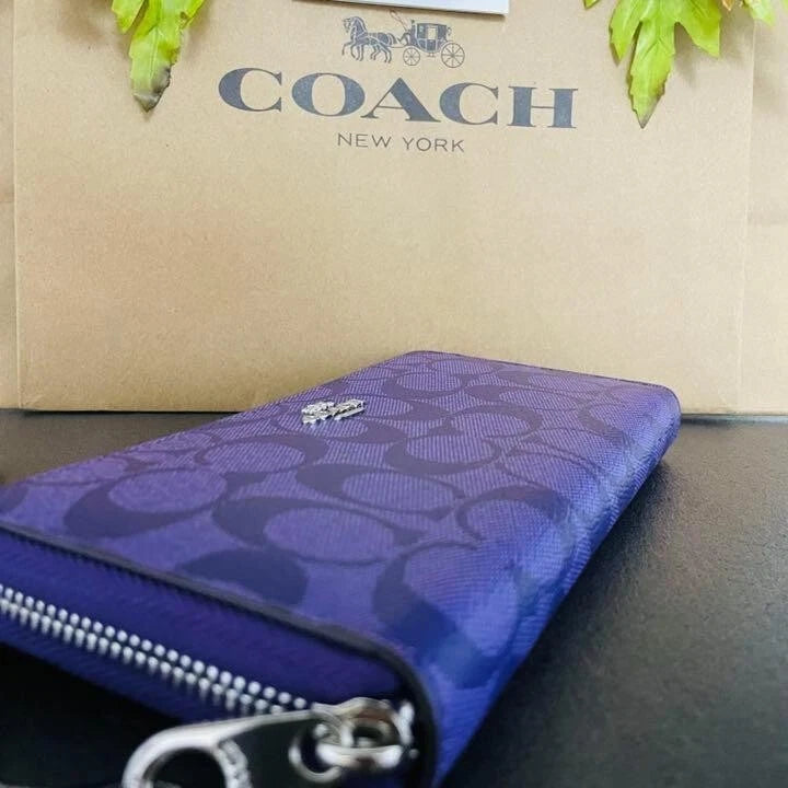 COACH C4452 Purple Signature Zip Around Wallet | New