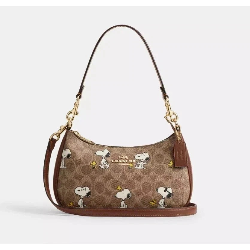 COACH x PEANUTS Teri Shoulder Bag CBJ88 Snoopy Tan Brown